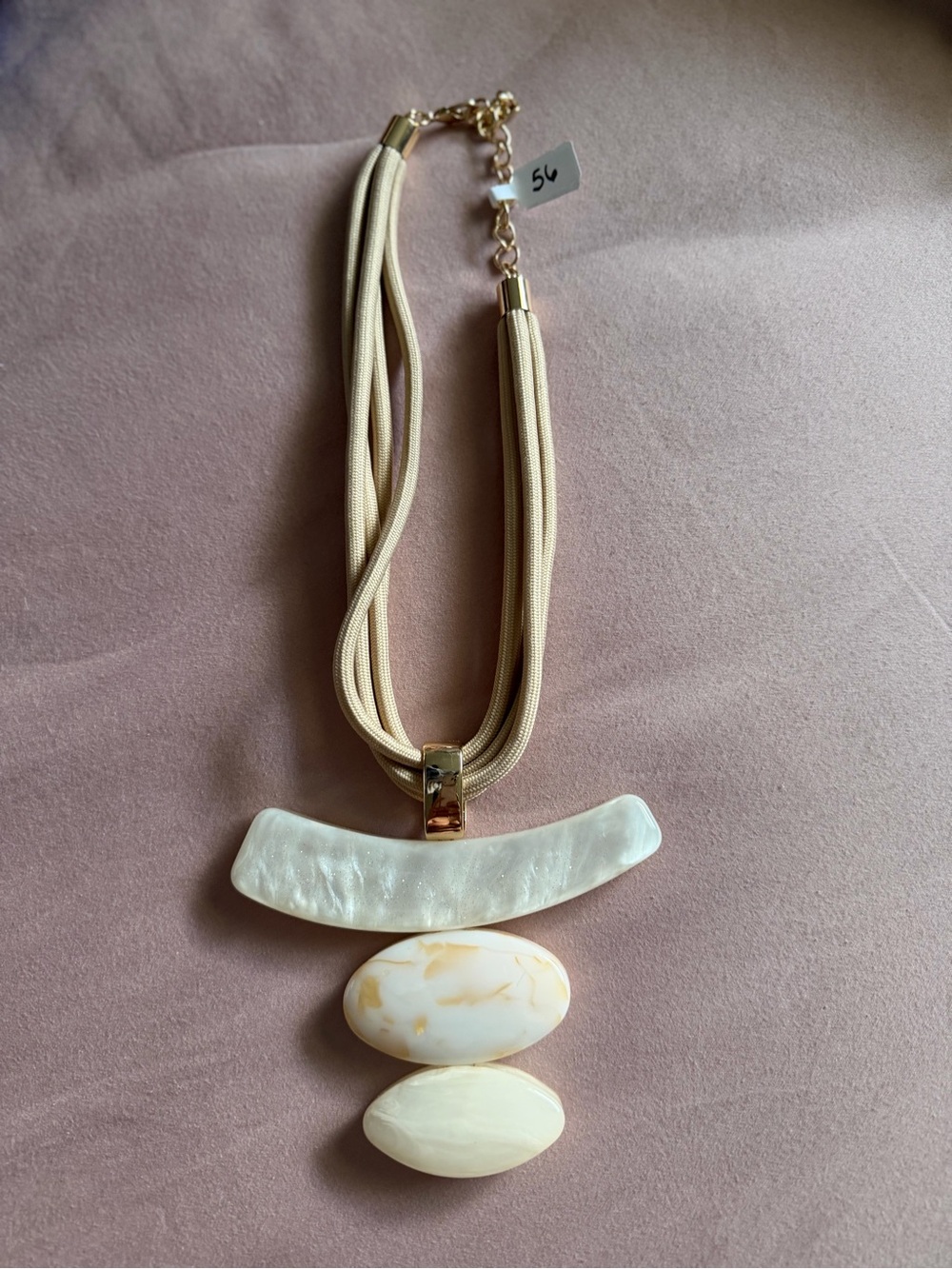 Neutral Cream Statement Necklace with Mother-of-Pearl Accents